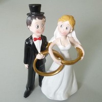 Deko Figur Hochzeit Tortenaufsatz Geldgeschenk Schwarz Gold Eheringe 16 Cm