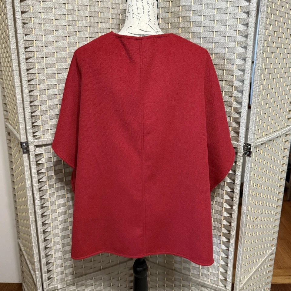 Talbots Embellished Ruana Cape XS/S Red Wool Blend Rhinestone Button Pockets NEW - Image 3 of 4