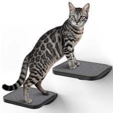 Grey Sisal-Padded Cat Wall Steps 2-Pack , Floating Wooden Cat Perch and Climbin