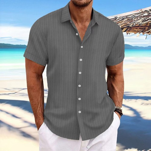 Men Shirts Blouse Tops Short Sleeve Button Down Business Multi Color Classic W - Picture 7 of 15