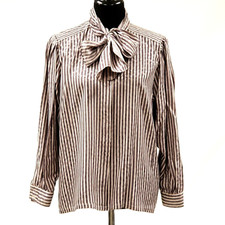 Louis Feraud Silk Blouse US 10 EU 40 Bow Classy Elegant Striped Vintage 1980s