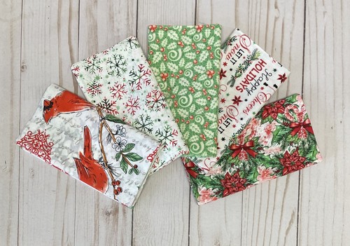 Stoff FQ Fat Quarter Set 5 Winter Weihnachten Kardinal Blumen rot 100% Baumwolle - Bild 1 von 6