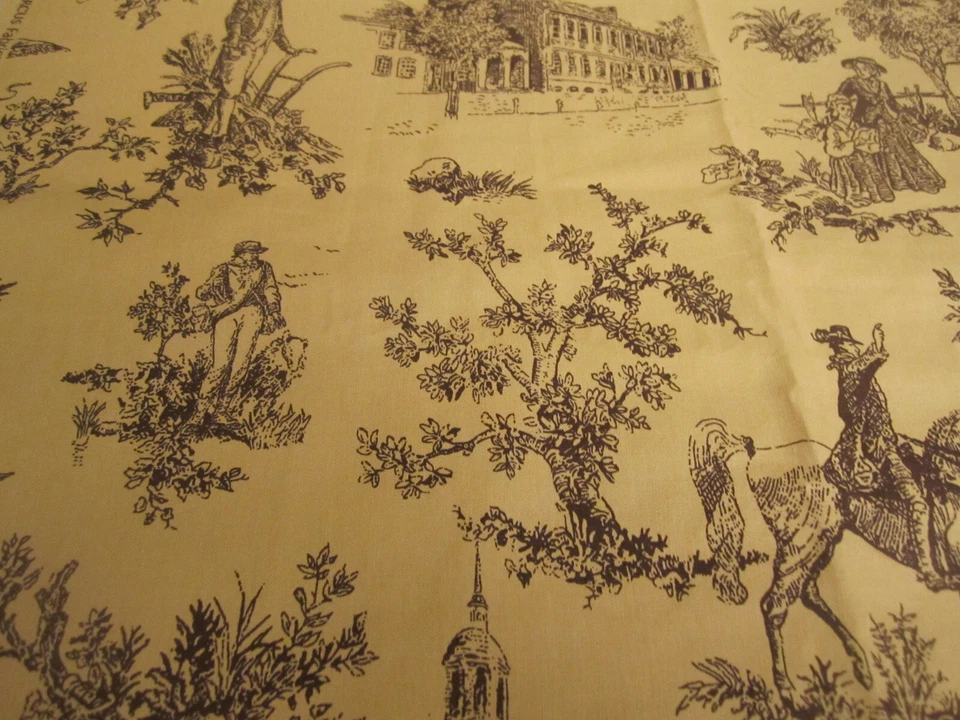 Marcus Cotton  fabric Classic Toile Judie Rothermel Dark Brown on Tan 1yd 30"x44 - Image 4 of 4