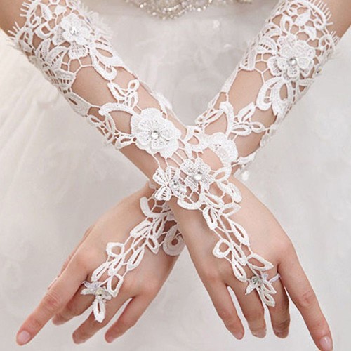 Braut Absatz Spitzenhandschuhe - 1 Paar eleganter fingerloser Handschuh Hochzeit Zubehör - Bild 16 von 20