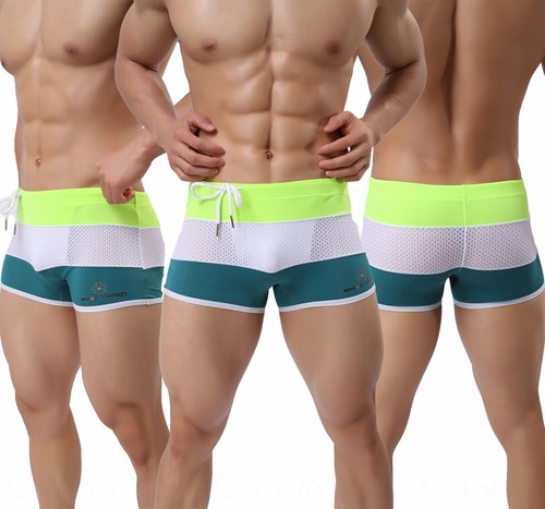 Men's 3 Color Stripes Swim Trunks Swimwear Sexy Mesh Boxer Briefs Underwear S-XL - Picture 2 of 44