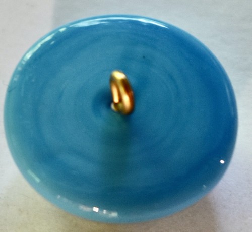 VINTAGE 1 TURQUOISE BLUE domed POTTERY BUTTON with design LARGE BIG 25mm 1 inch - Picture 2 of 2