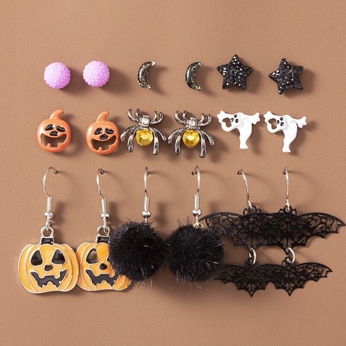 Fashion Pumpkin Ghost Skull Bat Cat Dangle Earrings Hook Women Halloween Jewelry - Picture 31 of 64