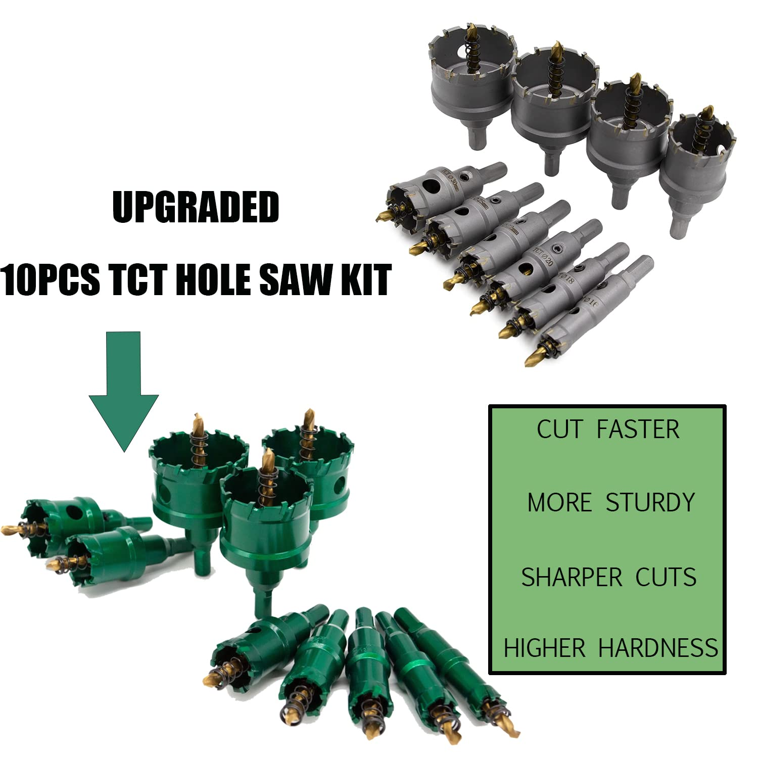12Pcs TCT Hole Saw Kit,Tungsten Carbide Tipped Hole Saw Set, Hole