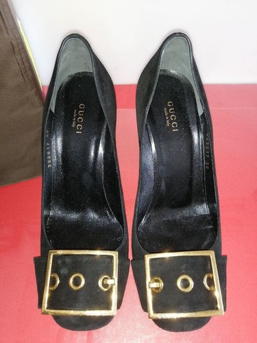 Used GUCCI Pumps Heel Nubuck Black EU38 US8 Japan F/S - Picture 21 of 24