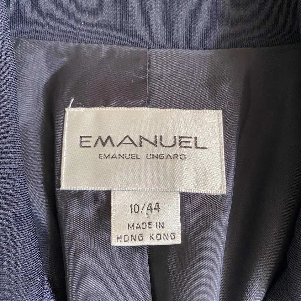 复古 Emanuel Ungaro 女式长款西装外套 10 海军蓝经典设计师商务 — 第 3/4 张图片
