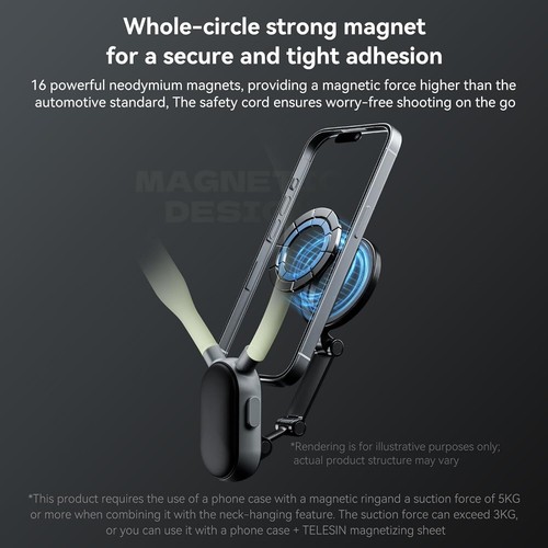 Magnetic Neck Mount for Phones Neck Cell Phone Holder POV/Vlog Selfie Mount Hand - Photo 15 sur 35