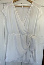 Leith Women’s Sz Medium White Faux Wrap Dress Stretch Waist Lined