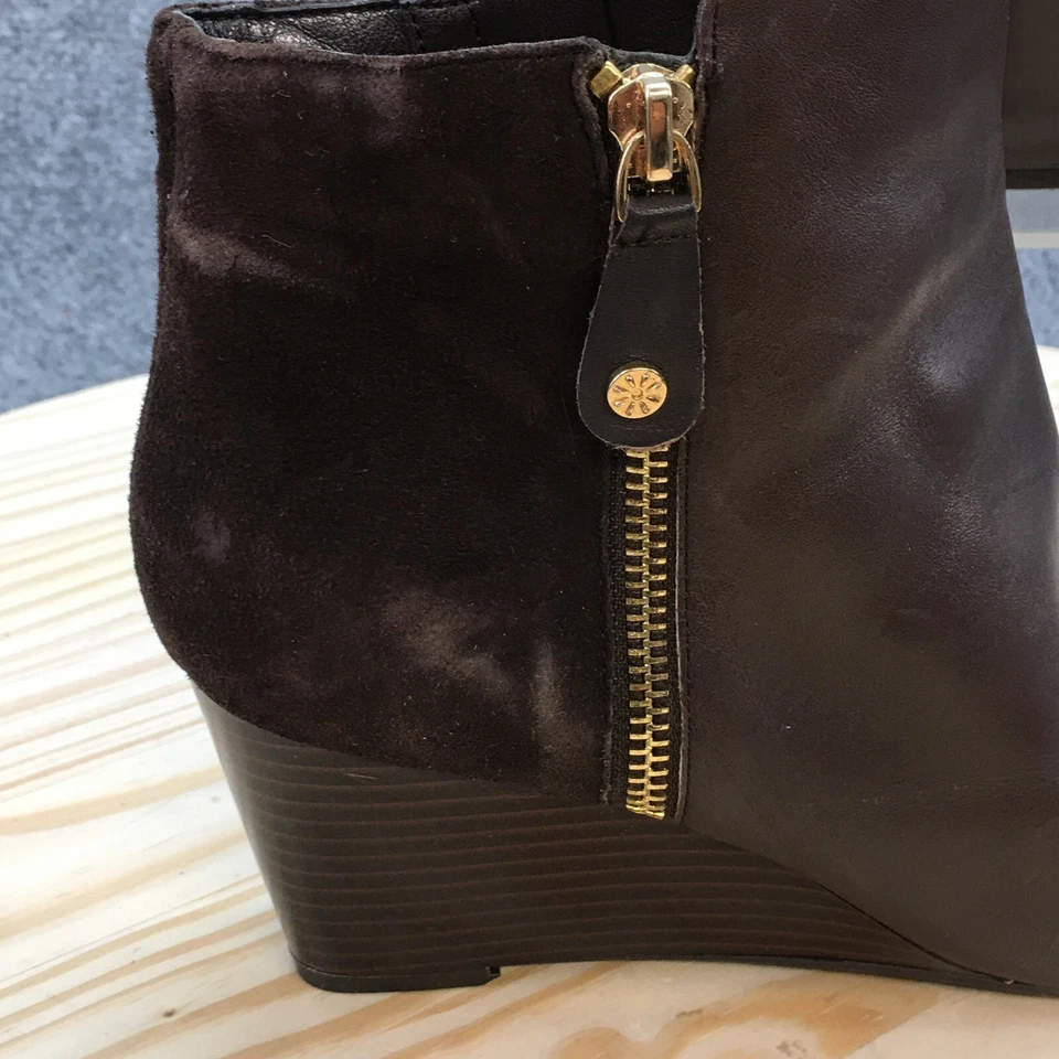 Isaac Mizrahi Live Boots Womens 7.5W Kierra Side Zip Wedge Bootie Brown Leather - Image 2 of 4