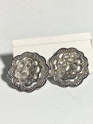 Vintage Avon Textured Dimensions Pierced Earrings Silver Tone Flower