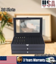 36 Piece Black Leather Flannel Pen Organizer Box Pen Collection Display Case NEW