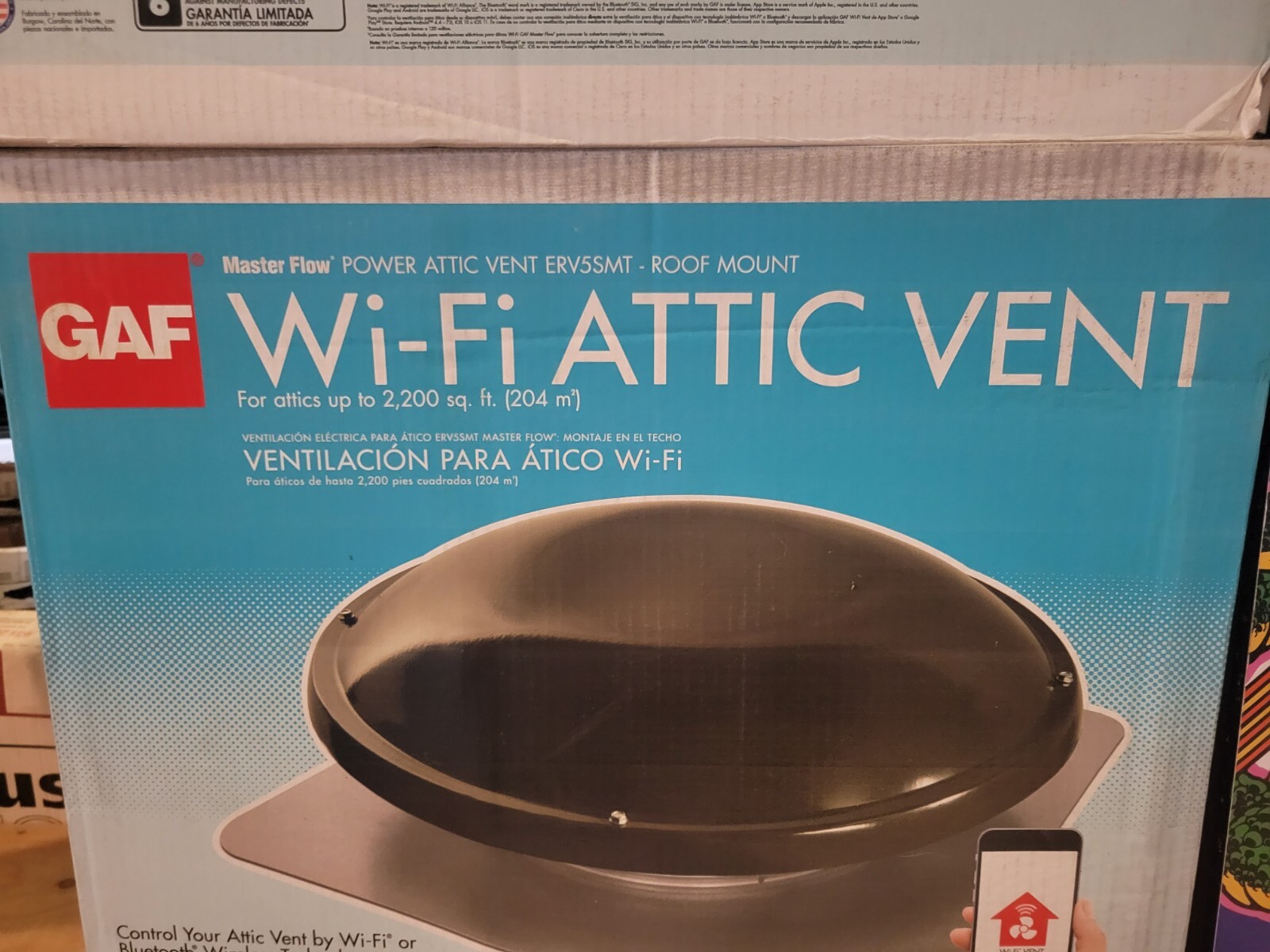 GAF Master Flow 1250 CFM Weatherwood WiFi Power Roof Mount Attic Fan