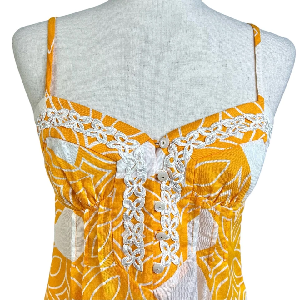 Trina Turk Womens Size 4 Orange and White Tropical Print Babydoll Camisole Tank - Image 2 of 4
