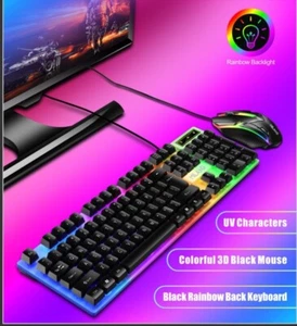 LED Wired USB Gaming Mechanical Keyboard And Mouse Set Black