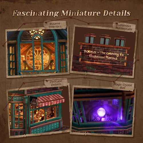 FUNPOLA LED 3D Wood Puzzle - Bookshop Building Model Kit with LEDs - 3D Puzzle - Picture 4 of 7