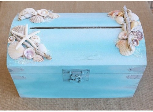 Strandhochzeit Kartenbox mit Schlitz, Wunschbrunnen Schatztruhe, Umschlag Kartenbox