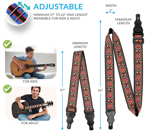 guitar strap vintage woven style acoustic electric Retro Nelson Red guitar - Picture 2 of 12