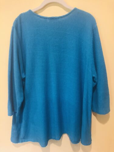 HabitaT Women’s Pullover Top Size Large L Bold Turquoise Pocket V-Neck Ribbed - Picture 3 of 9