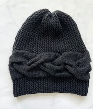 Women Hat Soft Beanie Hand Knit 100  Cashmere Black color Winter Beret