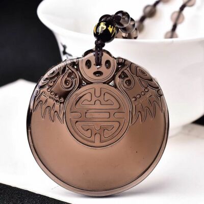 Natural ice obsidian double dragon necklace pendant bead with adjustable chain