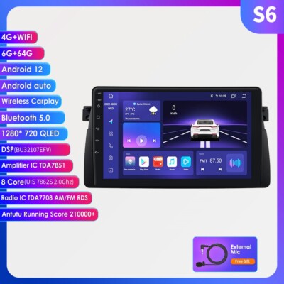 E46A12S 8Core 6+64GB 9'' Android 14 Car Stereo GPS Radio DSP AM FM for BMW E46 M3