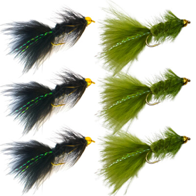 6 Pc Woolly Bugger   Black Olive   Fly Fishing Streamer Flies for Bass & Trout