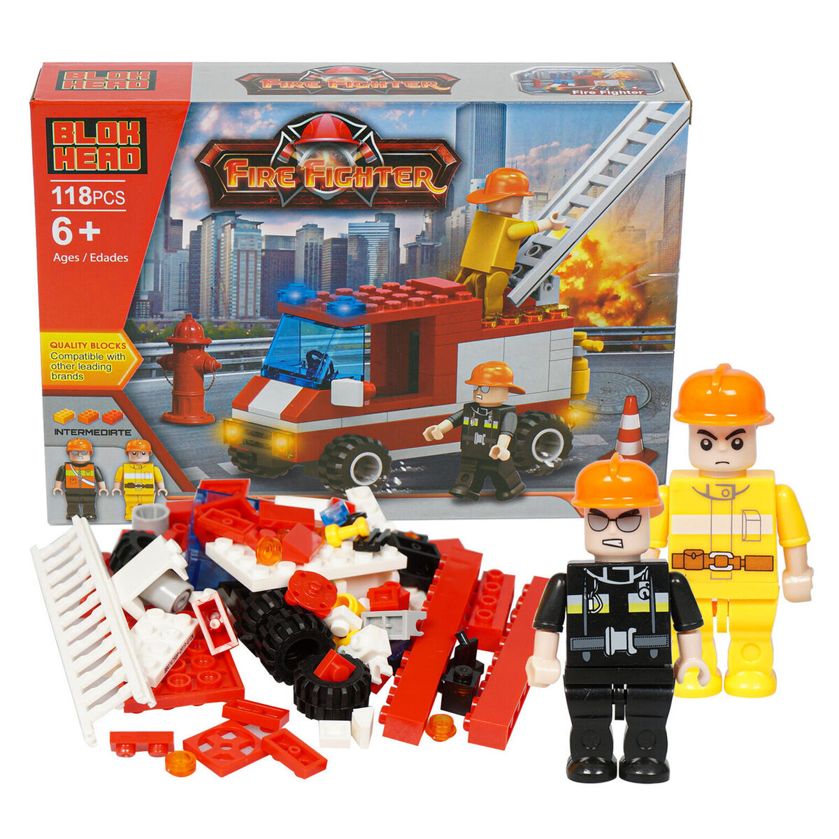 Fire Fighter Interlocking Block Fire Ladder Truck Play Set