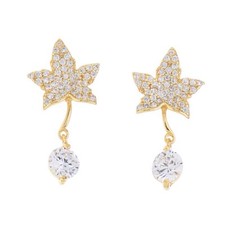Womens Gold Silver Plated Sterling Silver CZ 22mm Leaf Dangle Earrings EPR 13