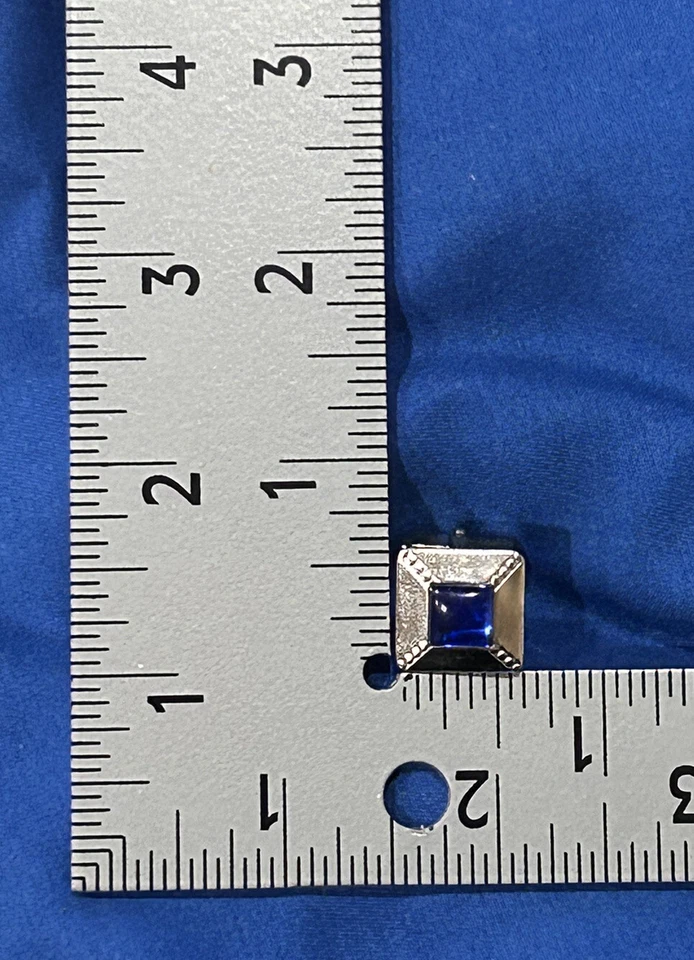 Gemelos vintage chapados en oro blanco de 10k con piedra azul Foto 4 de 4