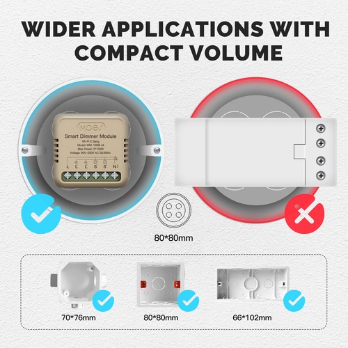 MOES WiFi Mini Smart Wall Light Dimmer Switch Module 3Way Alexa Google APP Timer - Picture 3 of 20