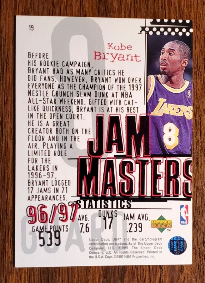1997 Upper Deck UD3 Kobe Bryant Jam Masters #19 Rookie Lakers HOF - Image 4 of 4