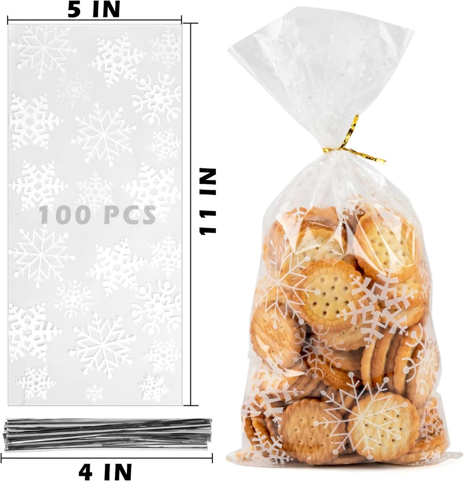 Bolsas de celofán 200 piezas bolsas de golosinas de Navidad 5X11 con corbatas bolsas de regalos blancas Sno Foto 4 de 4