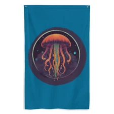 "Cosmic Jellyfish" Flag Psychedelic Space Medusa Galactic Sea Cnidarian