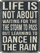 Metal Rusty Retro Sign (16" x 12.5") (Life is NOT About Waiting for the Storm to