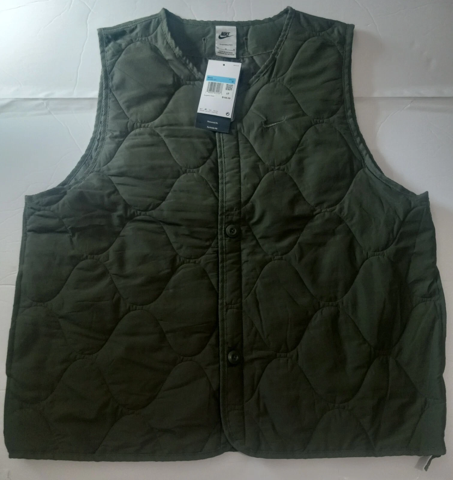 Men's Nike Life Utility Vest Therma Fit Insulated Oversized Fit Green Size M