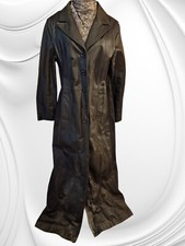 Vintage Clockhouse By C&a Leather Coat Long Size 14 Legnth 57" Chest 38"