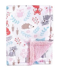 Hudson Baby Woodland Animals Baby Blanket Pink Sherpa Fox Owl Hedgehog Girls New