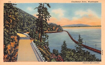 Puget Sound WA Washington Chuckanut Drive Train Railroad Bridge Vtg Postcard D49
