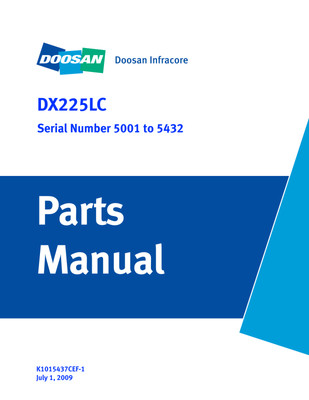 DOOSAN DX225LC TEILEHANDBUCH SERIENNR. 5001 TO 5432 REPRINTED COMB BOUND 2009