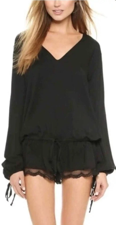 Женская чайная ложка комбинезон размер XS черный Priscilla кружевной подол широкие ноги расслабленный - Изображение 4 из 4