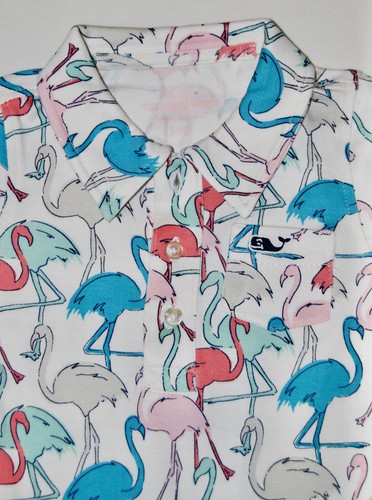 NWT Vineyard Vines Infant Boys Multicolor Flamingo Print LS Polo Romper 3-6M - Picture 3 of 13