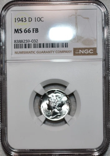 NGC MS-66 FB 1943-D Mercury Dime, Radiant, Blast-White, Superb Gem.