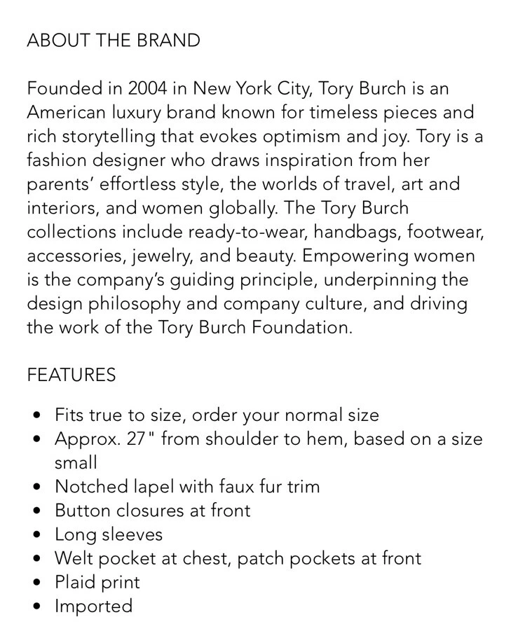 Finitura a quadretti in pelliccia sintetica Tory Burch nuova taglia 10 ? ? ?