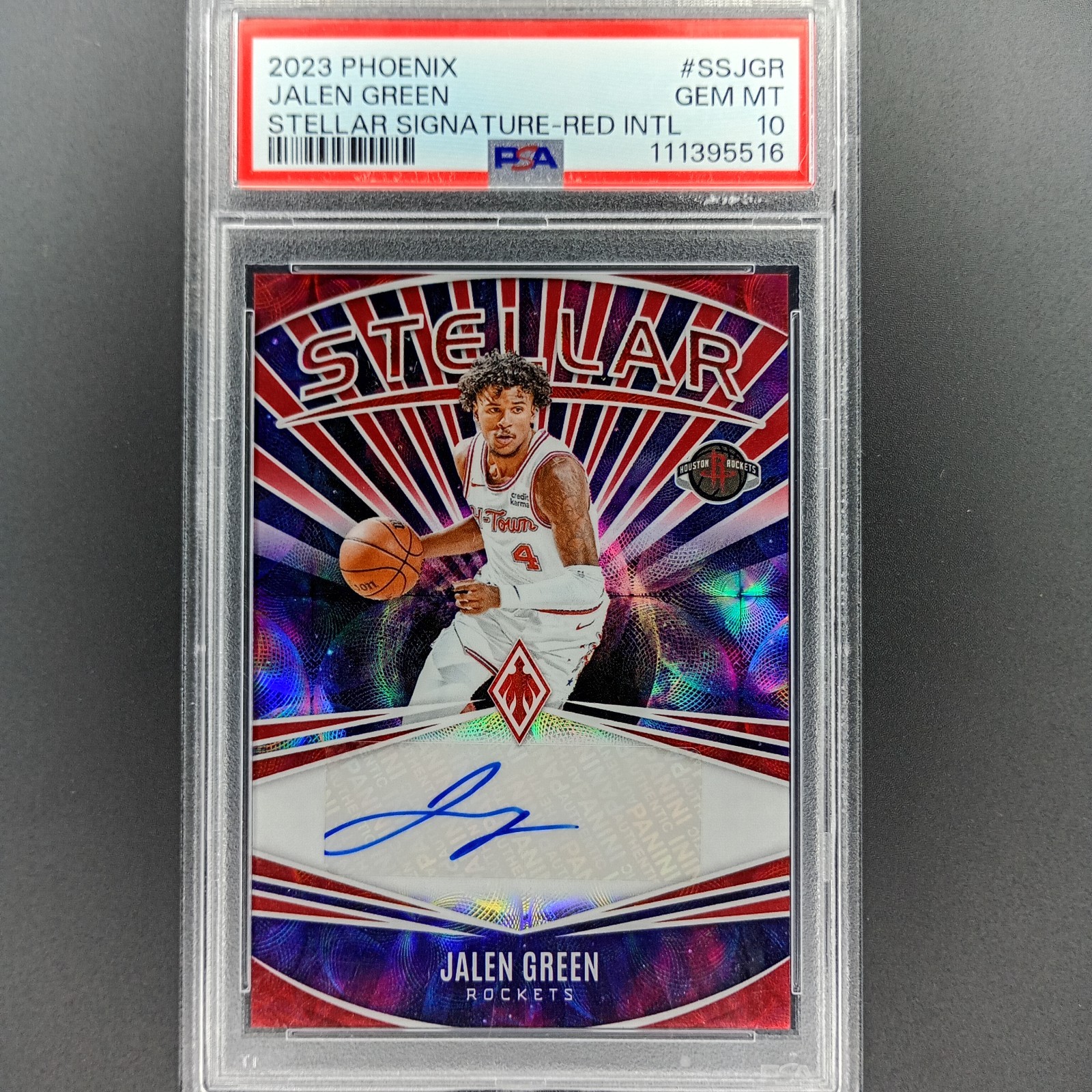 2023-24 Panini Jalen Green #SSJGR Stellar Signature Red Choice /25 PSA 10 view 1