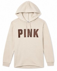 PINK Victoria's Secret Leopard-Print Logo Campus Pullover Pocket Hoodie Size XL