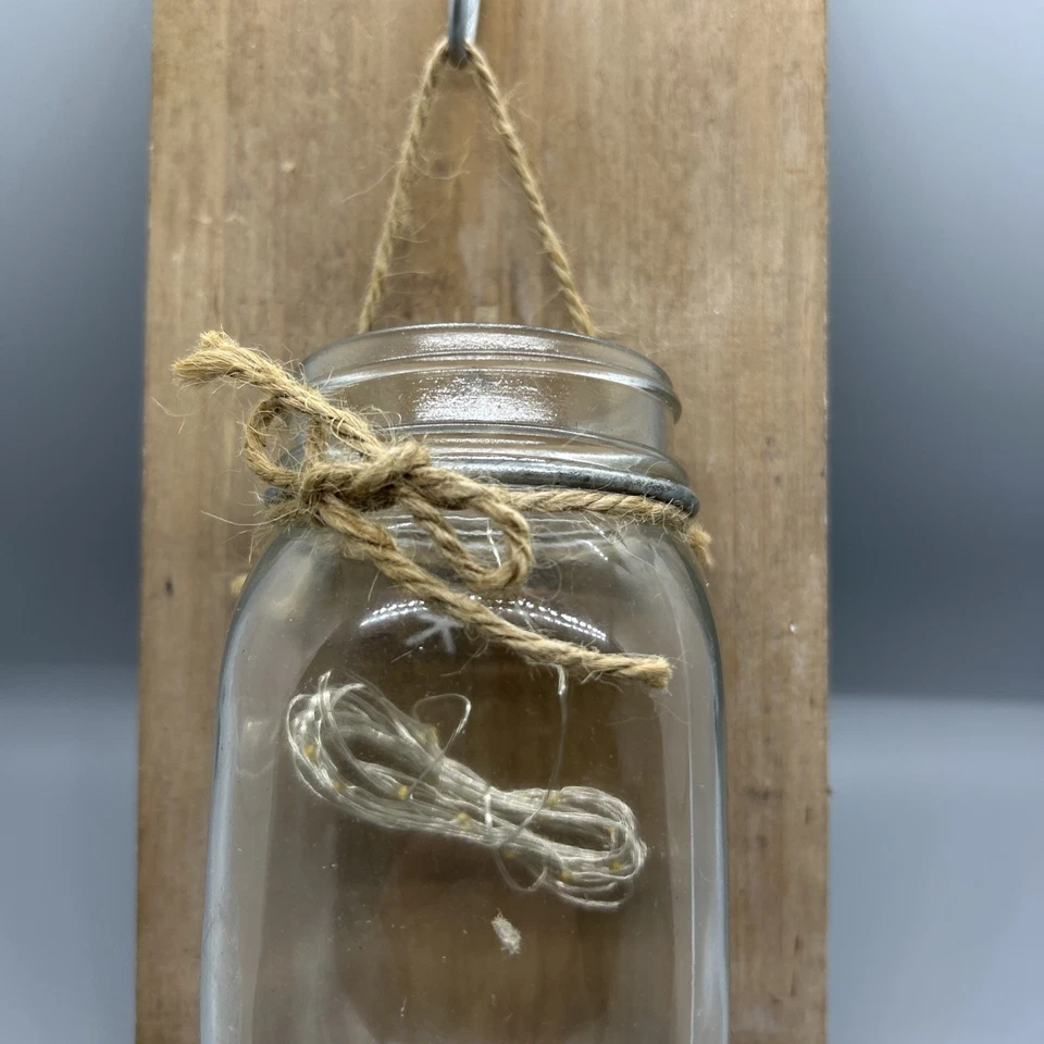 Wooden Old Fashion Mason Jar Wall Sconce Distressed Wood LED Lights Wall Decor - Image 3 of 4